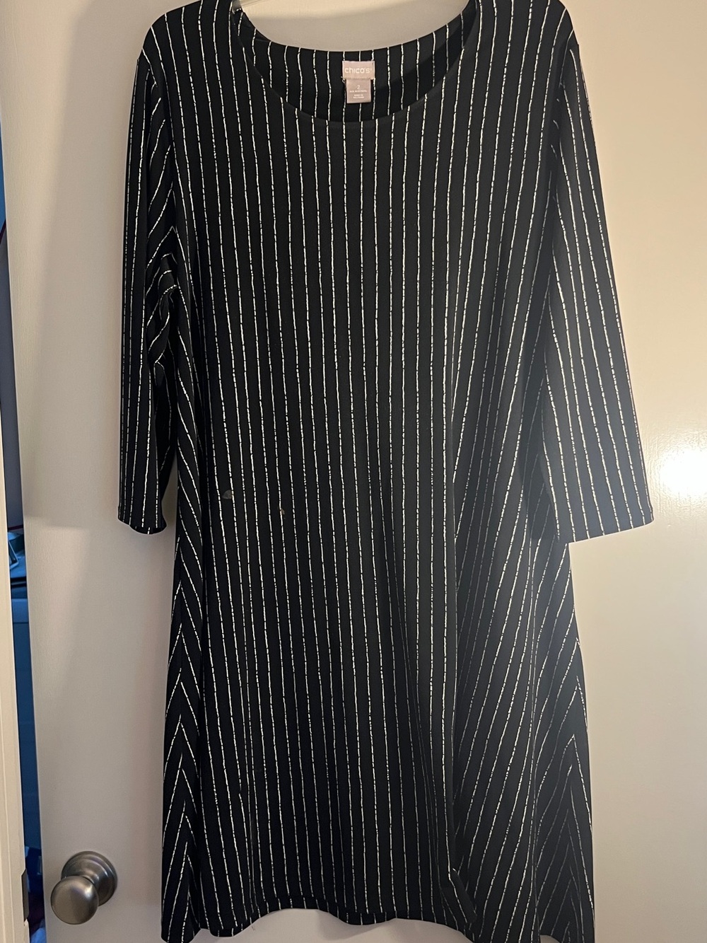 Chico's Black Dress with White Pinstripes
